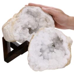 Calcite Geode Pair on Timber Stand 12cm S1682 | Crystal Factory