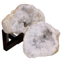 Calcite Geode Pair on Timber Stand 12cm S1682 | Crystal Factory