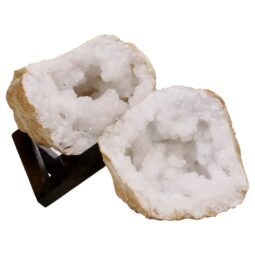 Calcite Geode Pair on Timber Stand 12cm S1683 | Crystal Factory