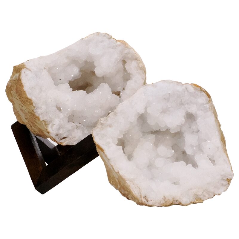 8.6kg Calcite Geode Pair on Timber Stand 12cm S1683 3 Calcite Geode Pair on Timber Stand 12cm S1683 | Crystal Factory