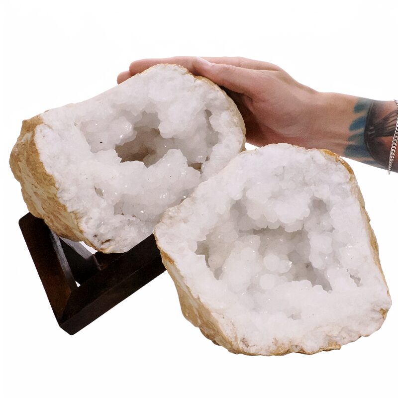 8.6kg Calcite Geode Pair on Timber Stand 12cm S1683 5 Calcite Geode Pair on Timber Stand 12cm S1683 | Crystal Factory