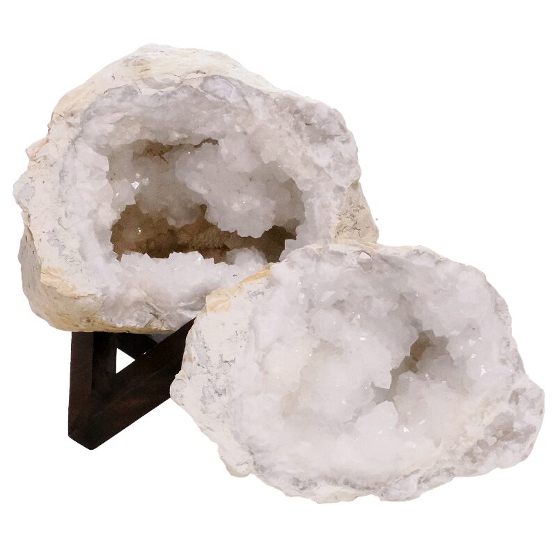 10.3kg Calcite Geode Pair on Timber Stand 12cm S1684 3 Calcite Geode Pair on Timber Stand 12cm S1684 | Crystal Factory