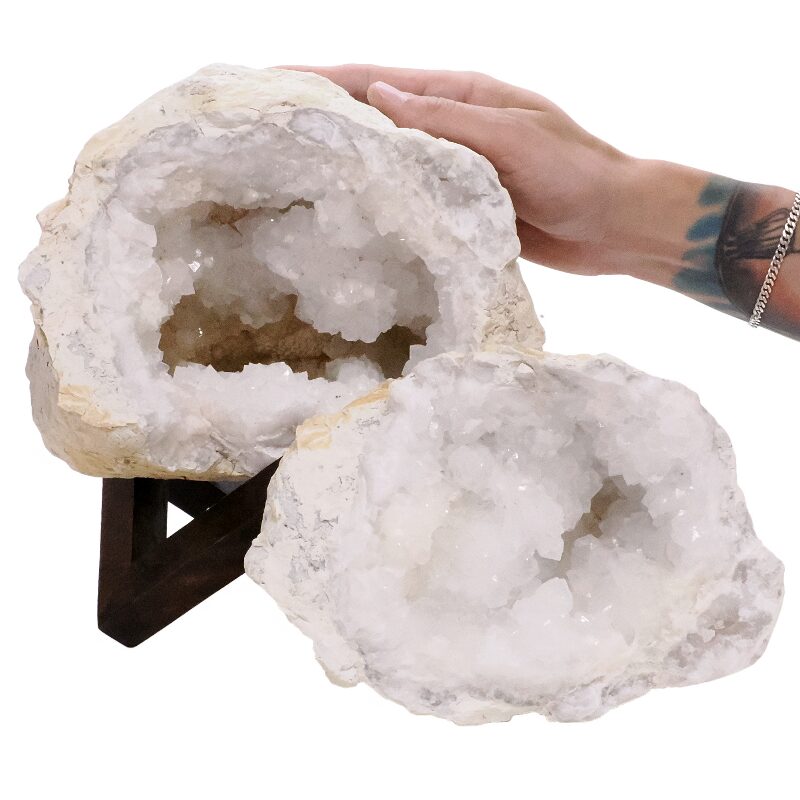 10.3kg Calcite Geode Pair on Timber Stand 12cm S1684 5 Calcite Geode Pair on Timber Stand 12cm S1684 | Crystal Factory