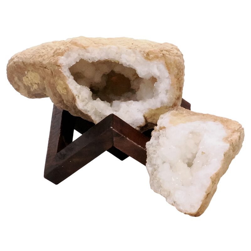 6.7kg Calcite Geode Pair on Timber Stand 12cm S1685 3 Calcite Geode Pair on Timber Stand 12cm S1685 | Crystal Factory