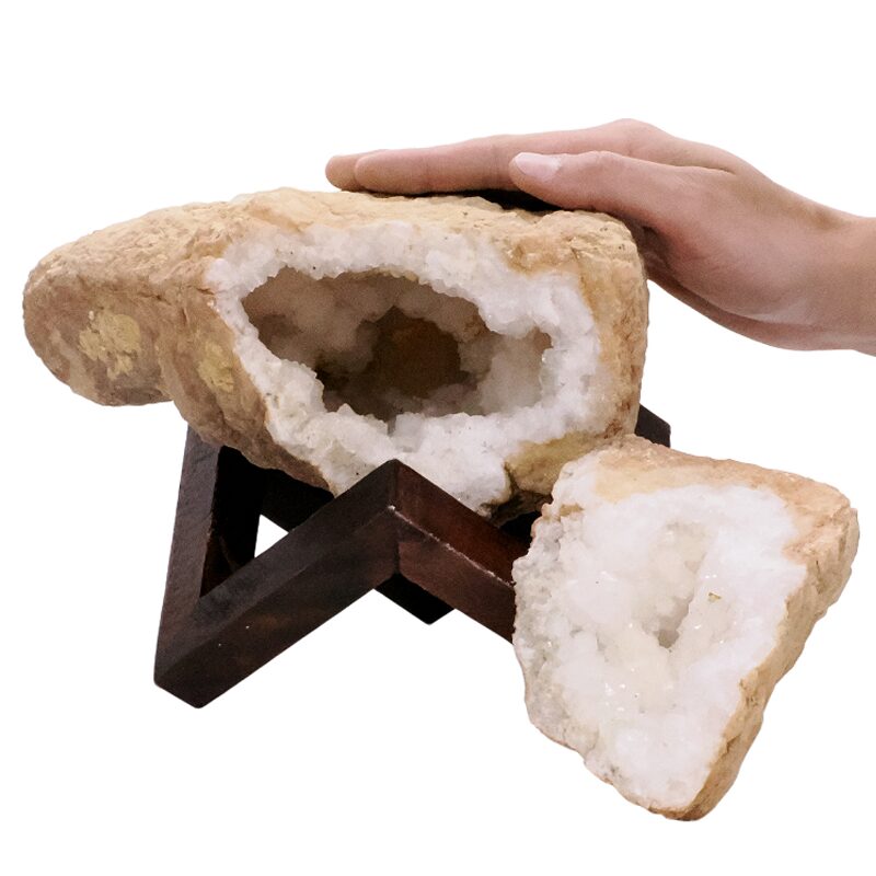 6.7kg Calcite Geode Pair on Timber Stand 12cm S1685 5 Calcite Geode Pair on Timber Stand 12cm S1685 | Crystal Factory