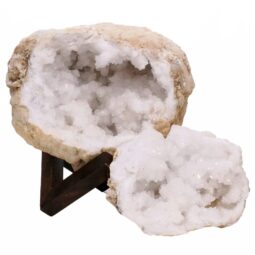 Calcite Geode Pair on Timber Stand 12cm S1686 | Crystal Factory