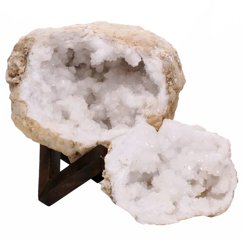 10.8kg Calcite Geode Pair on Timber Stand 12cm S1686 3 Calcite Geode Pair on Timber Stand 12cm S1686 | Crystal Factory