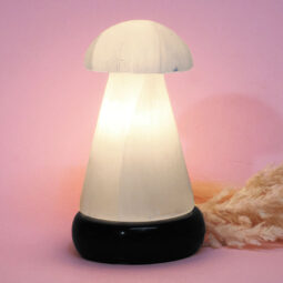 Selenite Mushroom 15cm Lamp Marble Base – Energy Efficient | Crystal Factory