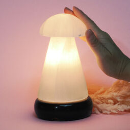 Selenite Mushroom 15cm Lamp Marble Base – Energy Efficient | Crystal Factory