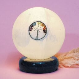 Selenite Tree of Life Sphere Lamp Marble Base – Energy Efficient | Crystal Factory