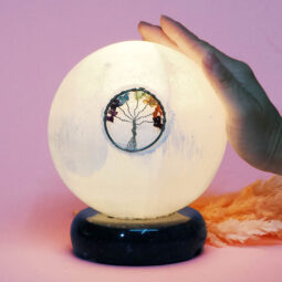 Selenite Tree of Life Sphere Lamp Marble Base – Energy Efficient | Crystal Factory