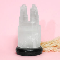 Selenite Twin Tower 20cm Lamp Marble Base – Energy Efficient | Crystal Factory