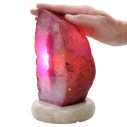 Pink Agate Crystal Lamp with Marble Base - Puple LED - T3261 | Crystal Factory