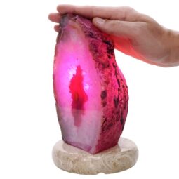 Pink Agate Crystal Lamp with Marble Base - Puple LED - T3263 | Crystal Factory