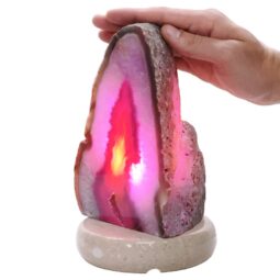 Pink Agate Crystal Lamp with Marble Base - Puple LED - T3265 | Crystal Factory