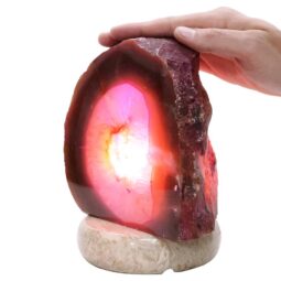 Pink Agate Crystal Lamp with Marble Base - Puple LED - T3266 | Crystal Factory