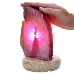 Pink Agate Crystal Lamp with Marble Base - Puple LED - T3267 | Crystal Factory