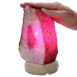 Pink Agate Crystal Lamp with Marble Base - Puple LED - T3268 | Crystal Factory