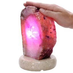 Pink Agate Crystal Lamp with Marble Base - Puple LED - T3269 | Crystal Factory