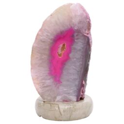 Pink Agate Crystal Lamp with Marble Base - Puple LED - T3270 | Crystal Factory