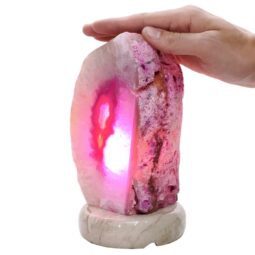 Pink Agate Crystal Lamp with Marble Base - Puple LED - T3270 | Crystal Factory