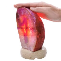 Pink Agate Crystal Lamp with Marble Base - Puple LED - T3271 | Crystal Factory