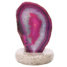Pink Agate Crystal Lamp with Marble Base - Puple LED - T3272 | Crystal Factory