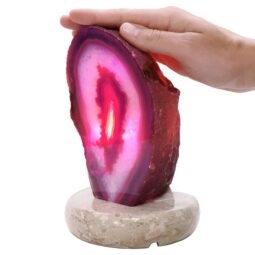 Pink Agate Crystal Lamp with Marble Base - Puple LED - T3272 | Crystal Factory