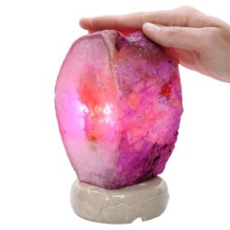 Pink Agate Crystal Lamp with Marble Base - Puple LED - T3273 | Crystal Factory