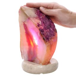 Pink Agate Crystal Lamp with Marble Base - Puple LED - T3274 | Crystal Factory