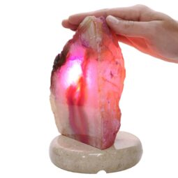 Pink Agate Crystal Lamp with Marble Base - Puple LED - T3275 | Crystal Factory