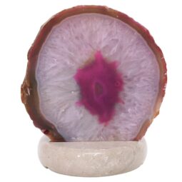 Pink Agate Crystal Lamp with Marble Base - Puple LED - T3276 | Crystal Factory