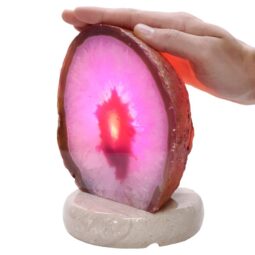 Pink Agate Crystal Lamp with Marble Base - Puple LED - T3276 | Crystal Factory