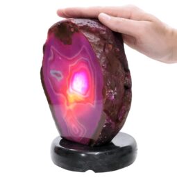 Pink Agate Crystal Lamp with Marble Base - Puple LED - T3277| Crystal Factory