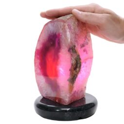 Pink Agate Crystal Lamp with Marble Base - Puple LED - T3278 | Crystal Factory