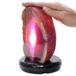 Pink Agate Crystal Lamp with Marble Base - Puple LED - T3279 | Crystal Factory