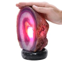 Pink Agate Crystal Lamp with Marble Base - Puple LED - T3280 | Crystal Factory