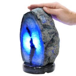 Pink Agate Crystal Lamp with Marble Base - Puple LED - T3284 | Crystal Factory