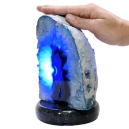 Pink Agate Crystal Lamp with Marble Base - Puple LED - T3285 | Crystal Factory