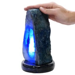 Pink Agate Crystal Lamp with Marble Base - Puple LED - T3286 | Crystal Factory