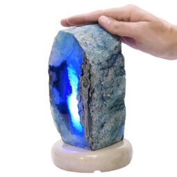 Pink Agate Crystal Lamp with Marble Base - Puple LED - T3290 | Crystal Factory