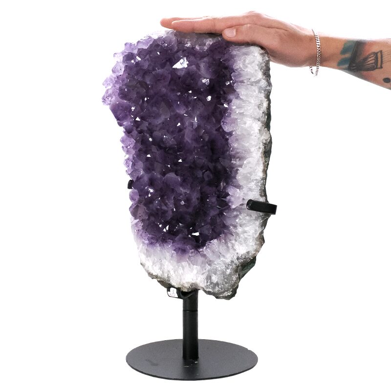 7.7kg Amethyst Druze Cluster on Rotating Stand H05 4 Amethyst Druze Cluster on Rotating Stand H05 | Crystal Factory