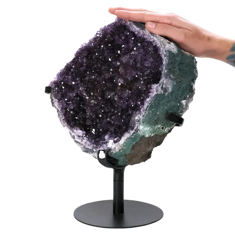 8.2kg Amethyst Druze Cluster on Rotating Stand H08 4 Amethyst Druze Cluster on Rotating Stand H08 | Crystal Factory