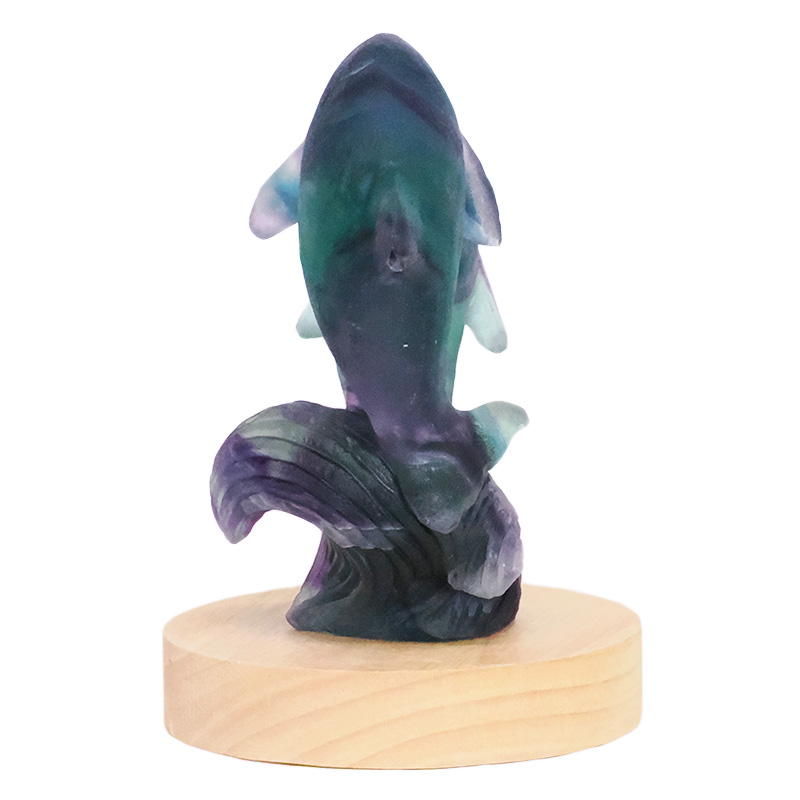 0.55kg Rainbow Fluorite Dolphins Carving on LED Light Base B920 6 Rainbow Fluorite Dolphins Carving on LED Light Base B920 | Crystal Factory