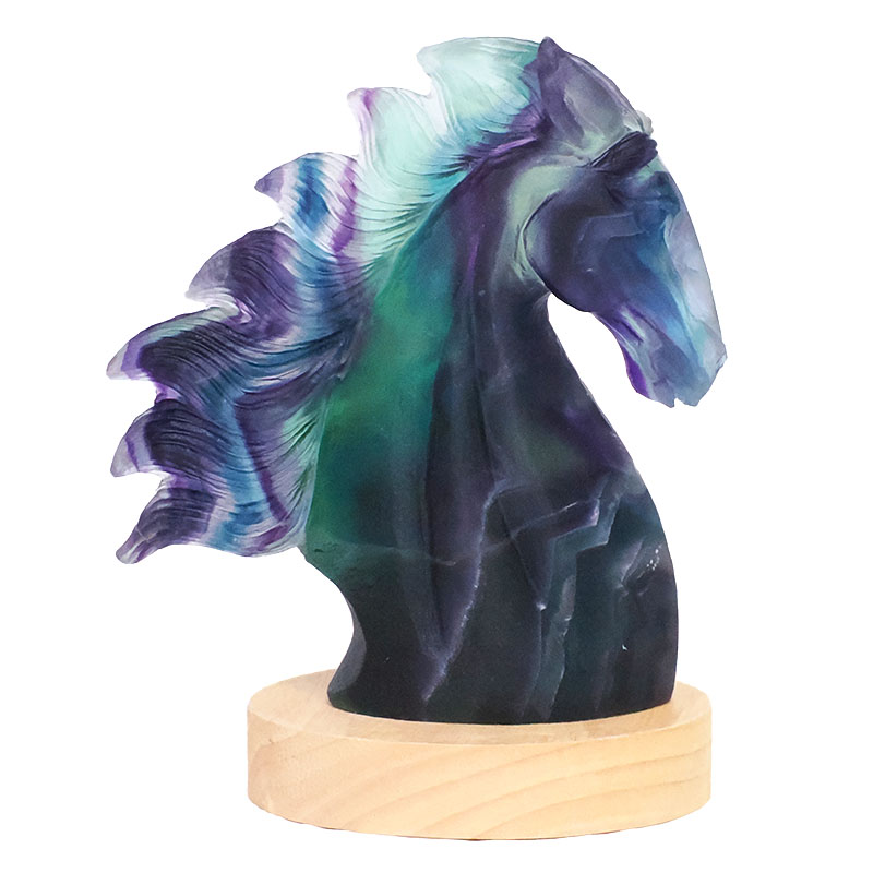 1.04kg Rainbow Fluorite Horse Carving on LED Light Base B918 4 Rainbow Fluorite Horse Carving on LED Light Base B918 | Crystal Factory