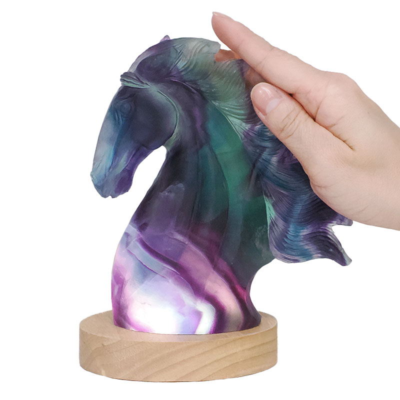 1.04kg Rainbow Fluorite Horse Carving on LED Light Base B918 5 Rainbow Fluorite Horse Carving on LED Light Base B918 | Crystal Factory