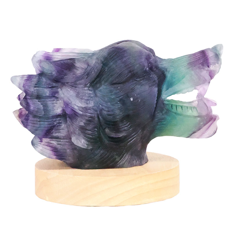 1.19kg Rainbow Fluorite Wolf Carving on LED Light Base B919 6 Rainbow Fluorite Wolf Carving on LED Light Base B919 | Crystal Factory