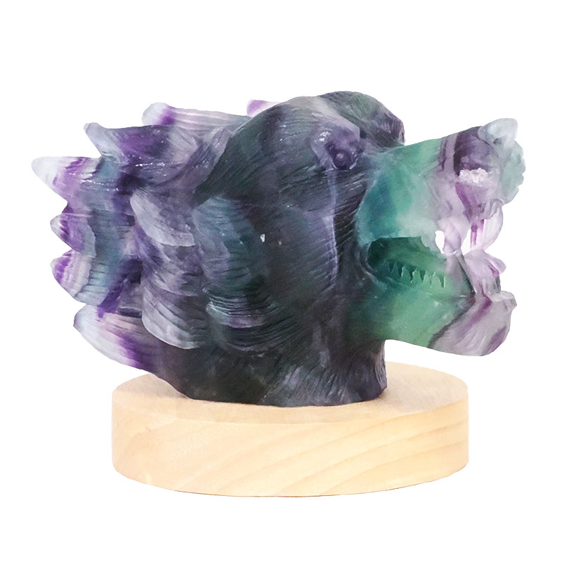 1.19kg Rainbow Fluorite Wolf Carving on LED Light Base B919 7 Rainbow Fluorite Wolf Carving on LED Light Base B919 | Crystal Factory