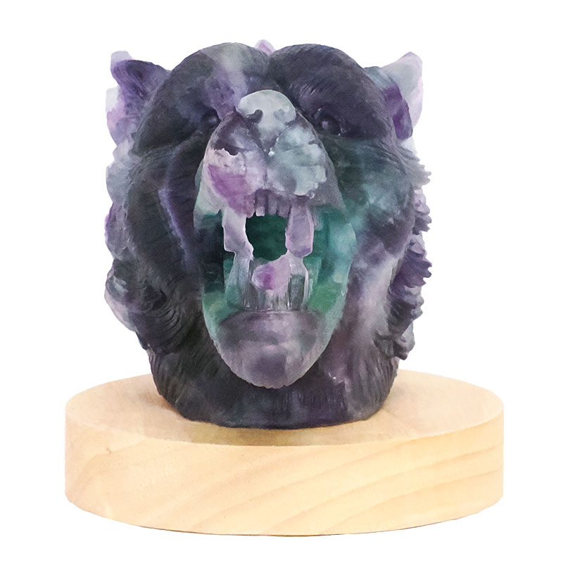 1.19kg Rainbow Fluorite Wolf Carving on LED Light Base B919 8 Rainbow Fluorite Wolf Carving on LED Light Base B919 | Crystal Factory
