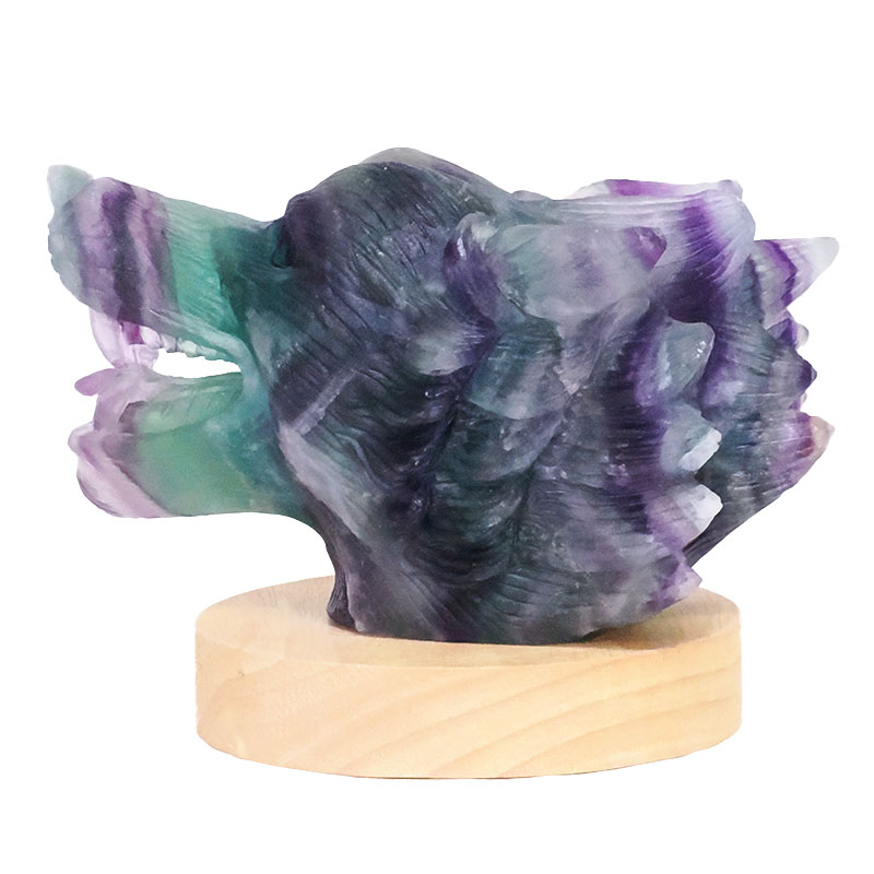 1.19kg Rainbow Fluorite Wolf Carving on LED Light Base B919 9 Rainbow Fluorite Wolf Carving on LED Light Base B919 | Crystal Factory